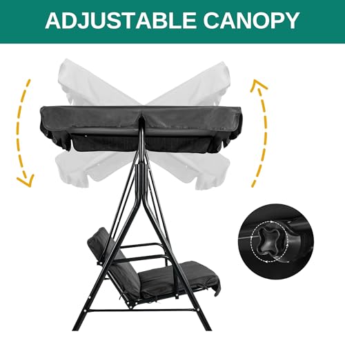 YITAHOME Outdoor Patio Swing Chair 3 Person with Adjustable Canopy, Black P266