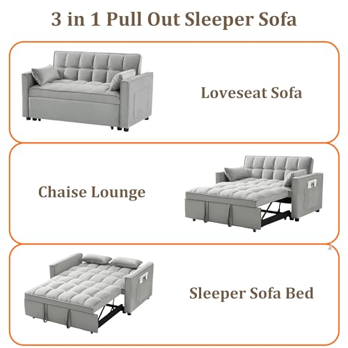 Homtique Pull Out Sleeper Sofa Bed, 55" Tufted Velvet Convertible Loveseat Futon V827