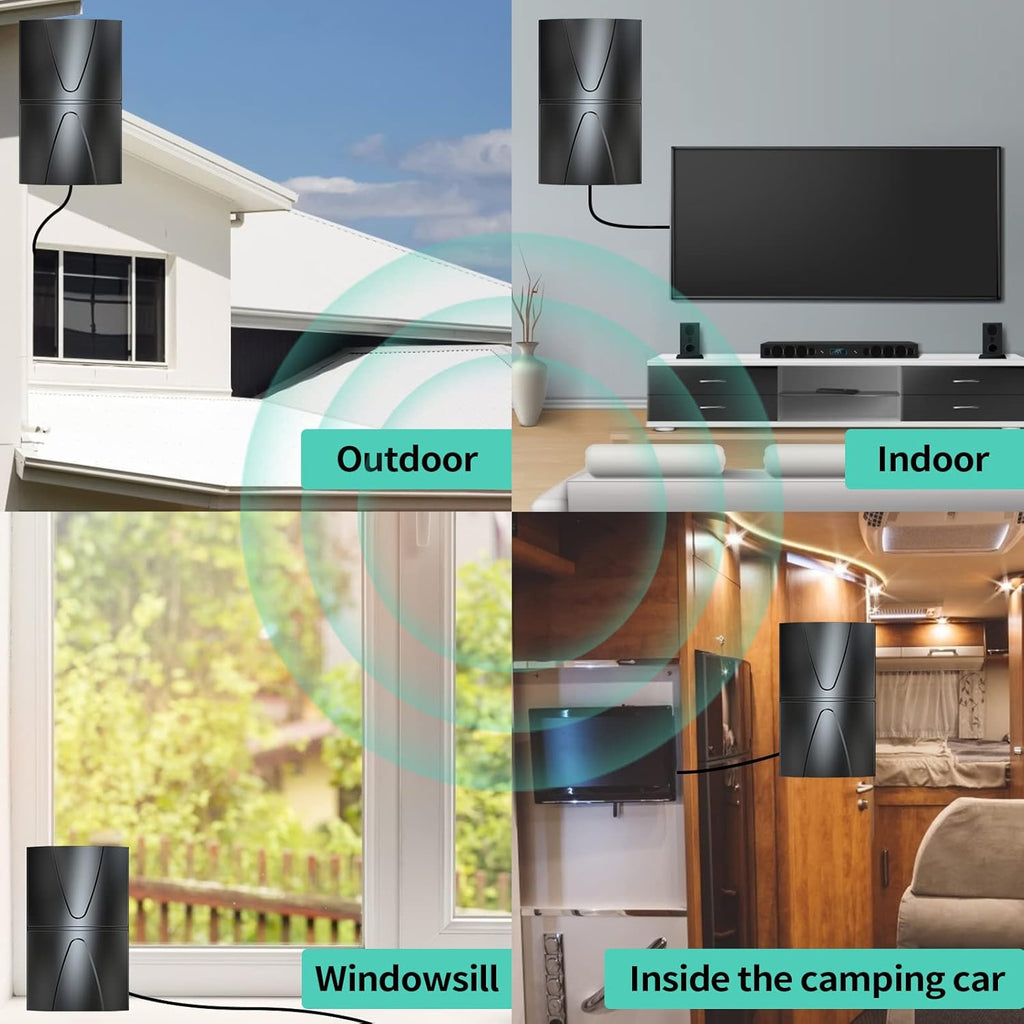 Amplified TV Antenna 991 Miles Range Indoor Outdoor with Coaxial Cable, Black T828