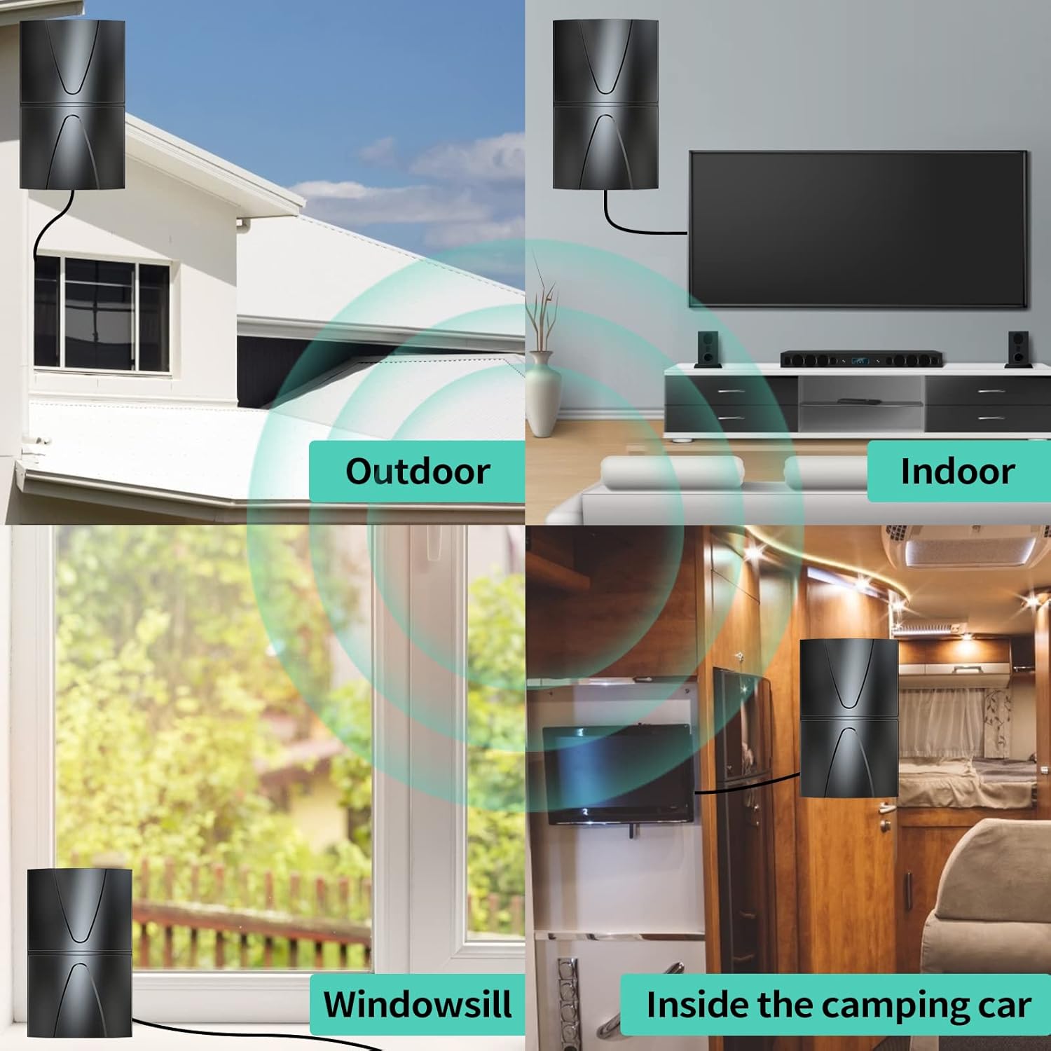 Amplified TV Antenna 991 Miles Range Indoor Outdoor with Coaxial Cable, Black T828