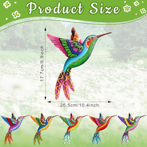 6Pcs Metal Hummingbird Wall Art Colorful Hanging Sculptures for Garden Patio G3140