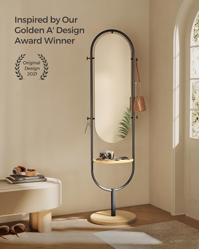 SONGMICS Full-Length Floor Mirror, 3-in-1, Standing, Oak Beige and Ink Black G63552