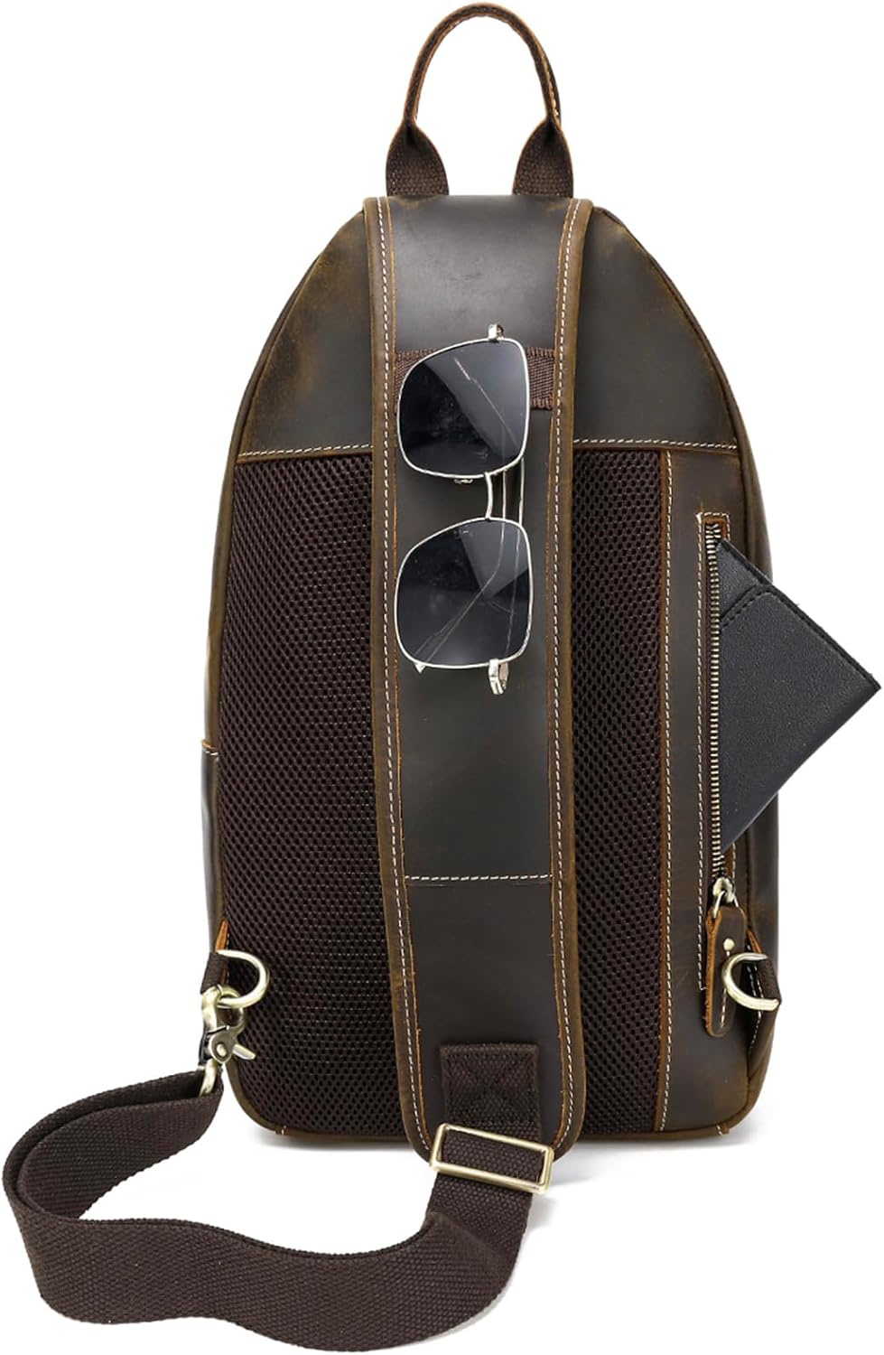 Men's Vintage Full Grain Leather Crossbody Sling Bag with Multi-Pocket, Fits 12.9" iPad G23017