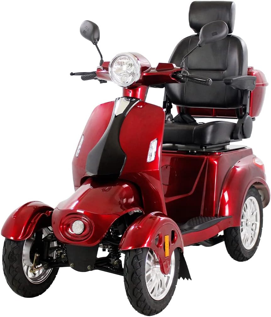 Powered Medical Mobility Scooter with Adjustable Seat Four Wheels for Adults & Seniors,Adult Electric Powered Wheelchair Device,Father's Day Gift，Heavy Duty Mobile Scooter，Red