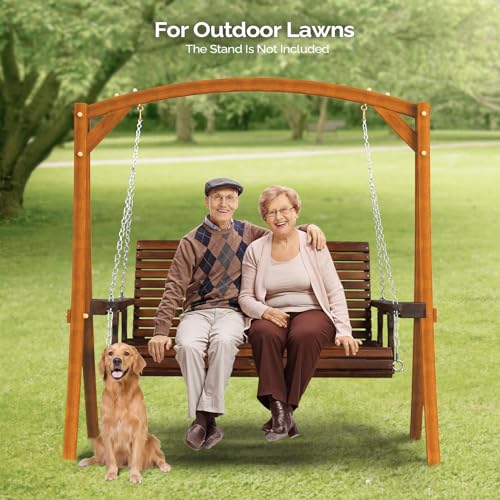 VINGLI Patio Wooden Porch Swing Chair with Hanging Chains, 5 FT, White W381253