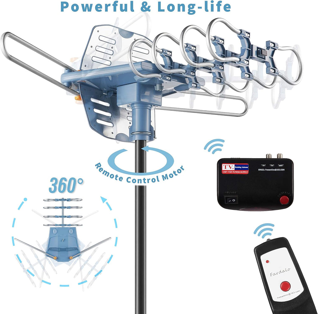 150 Miles Amplified Outdoor TV Antenna with 60FT RG6 Cable and Remote A418