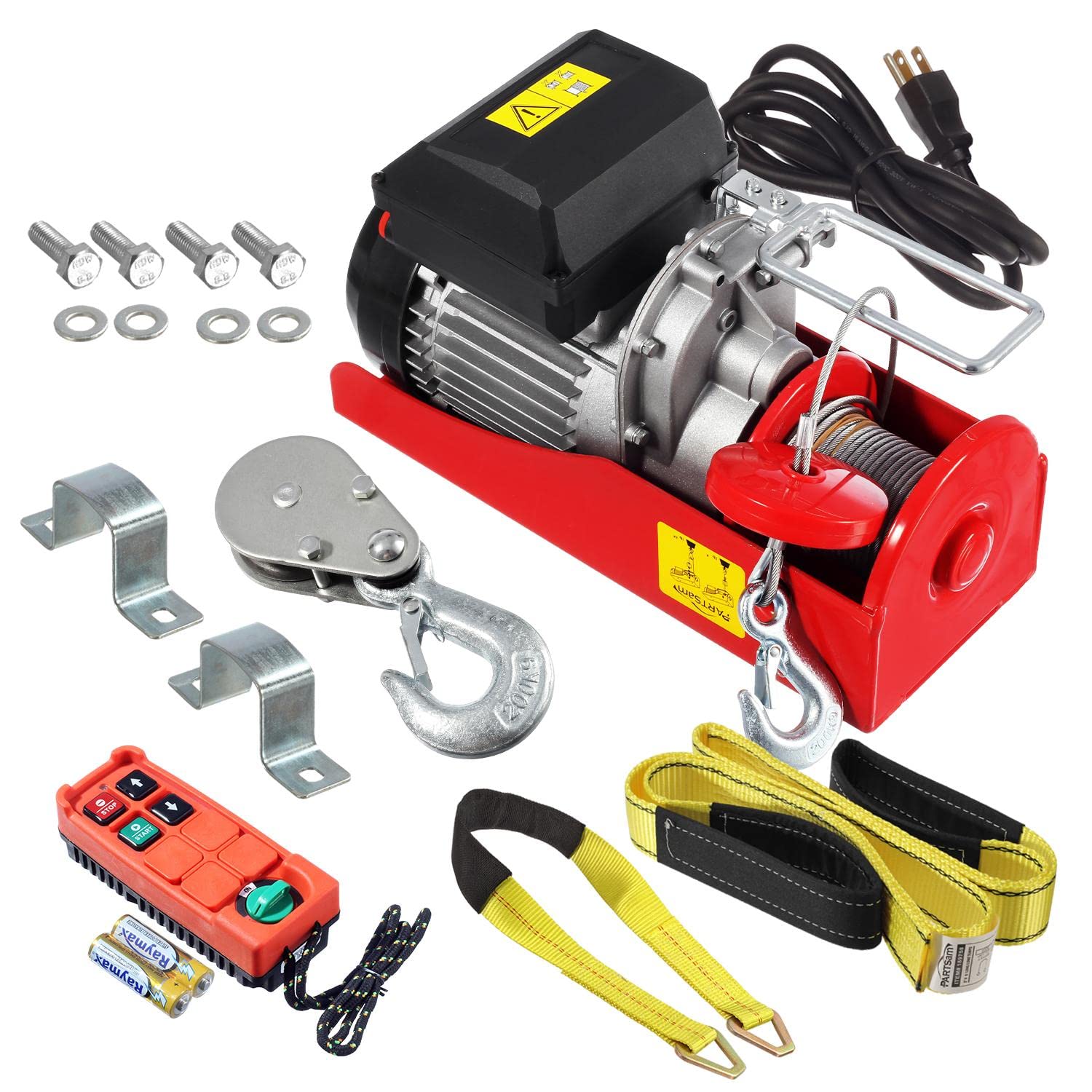 Partsam 440lbs Electric Cable Hoist with Wireless Remote Control, 120V, 38ft Lifting Height M266