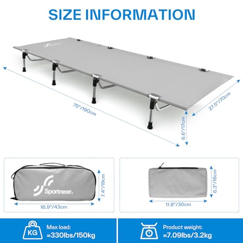 Sportneer Camping Cot, Folding Portable Sleeping Bed for Adults, Supports 330lbs J3028