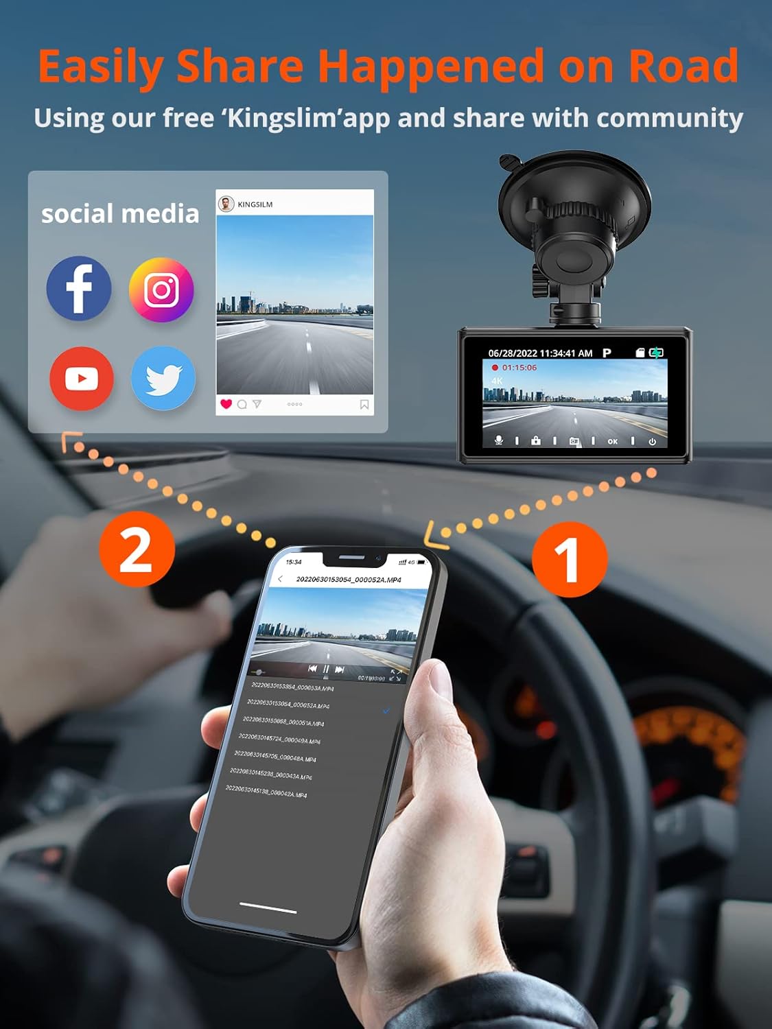 Kingslim D2 Pro 4K Dash Cam Front and Rear with WiFi, Night Vision, 256GB Supported I89562