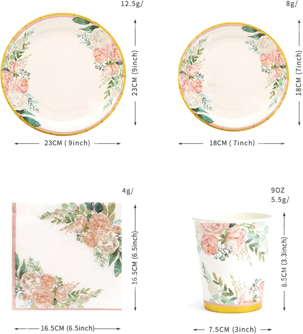 Floral Party Supplies Paper Plates and Napkins Set for 25 Guests A435