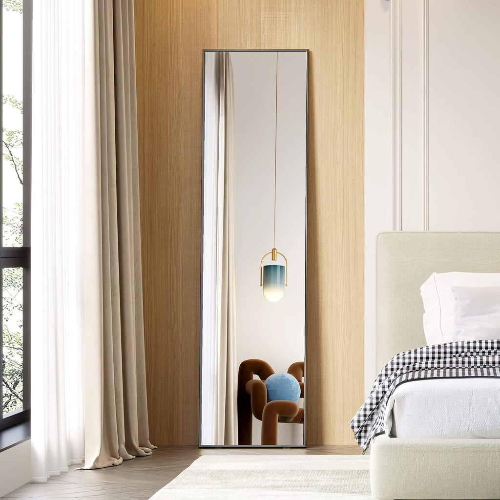 LVSOMT Full Length Mirror with Stand, 63"x16", Black W7641