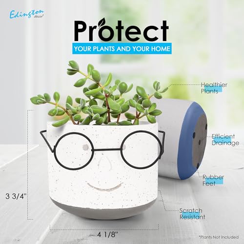 Face Planter Pot with Drainage, 4 inch Head Plant Pot with Glasses (Green) M651652