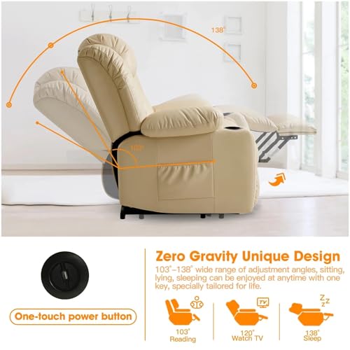 Power Lift Recliner Chair with Heat and Massage for Elderly, Beige I68465