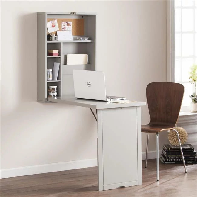 HomeRoots 402080 Gray Fold Out Convertible Wall Mount Desk