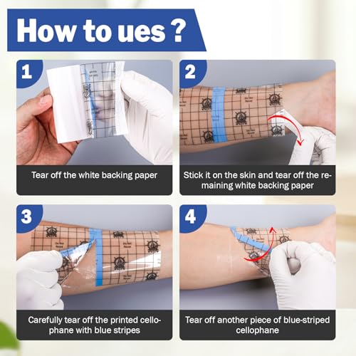 AZEN 50 Pieces Waterproof Bandages, Transparent Film Dressing 6 x 6" R44090