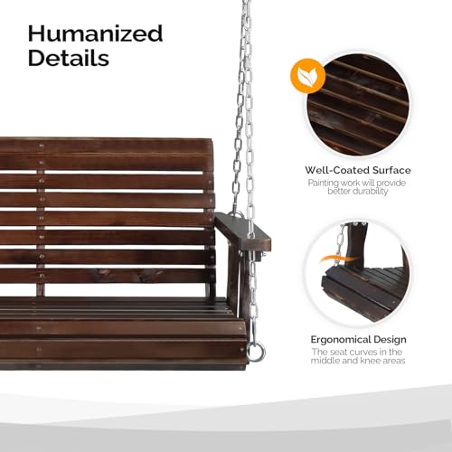 VINGLI Patio Wooden Porch Swing Chair with Hanging Chains, 5 FT, White W381253