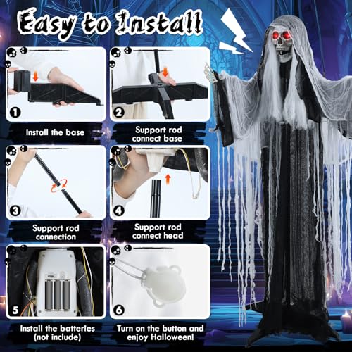 LETIME 5 FT Witch Animatronic Halloween Decorations with Sound Activation and Glowing Red Eyes G158