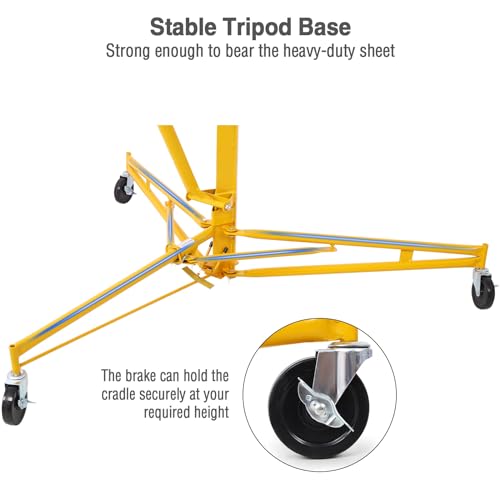 11FT Drywall Lift Panel Hoist 150LBS with Adjustable Arm & Lockable Wheels C158