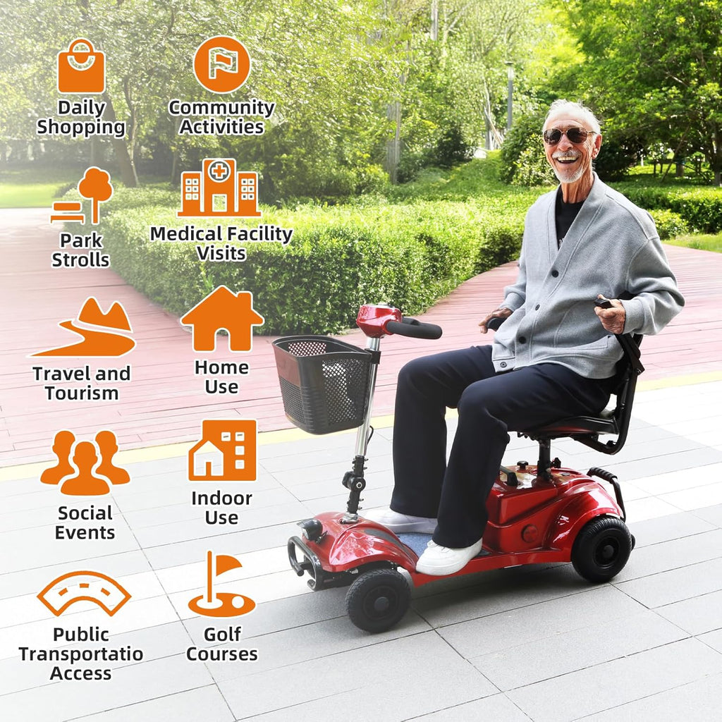 4 Wheel Foldable Mobility Scooter with Basket for Adults and Elderly, Red U746