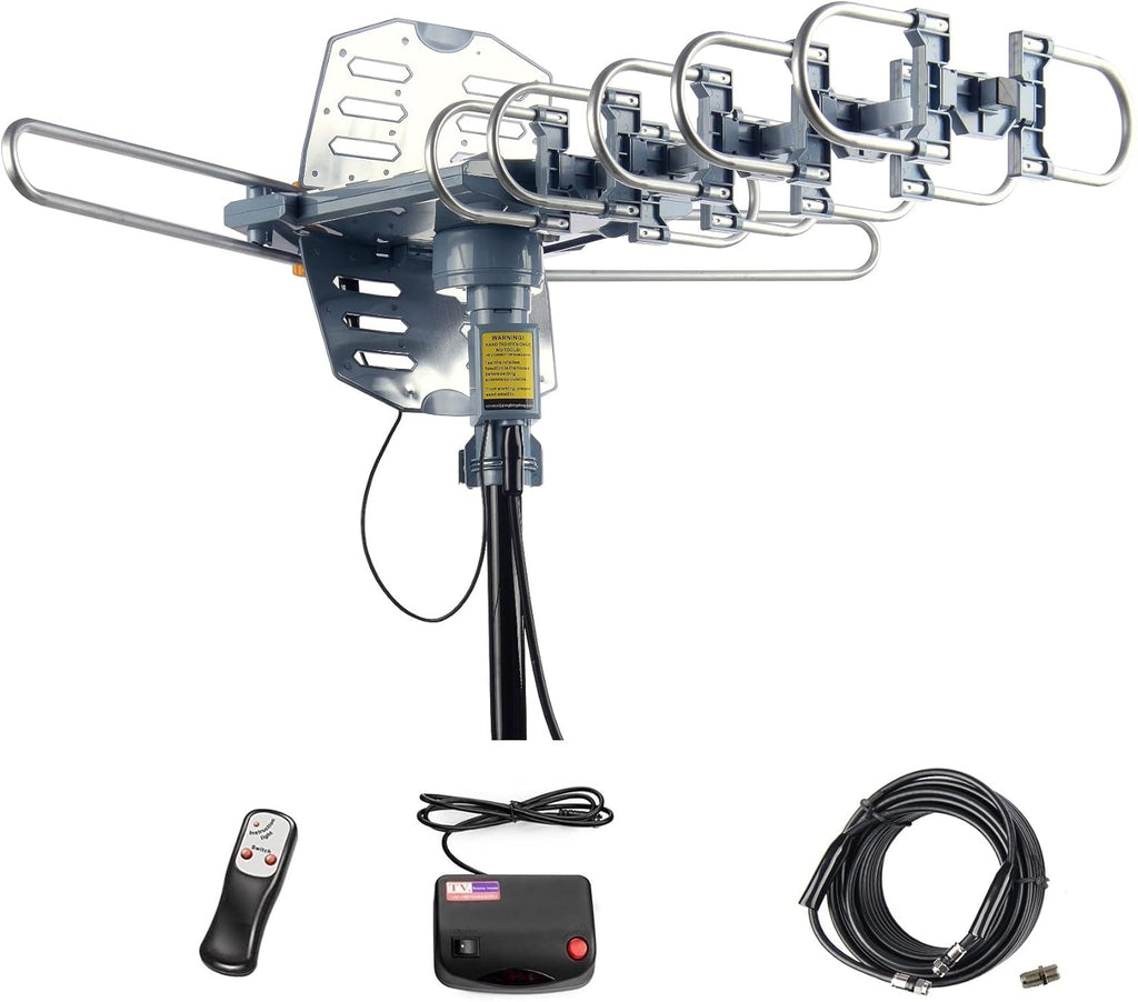 Digital Outdoor Antenna 2020 Updated Long Range 360 Degree Rotation VHF UHF HDTV Signal with Infrared Remote Controller for 2 TVs