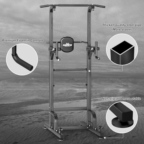 RELIFE Power Tower Pull Up Bar Station Dip Station for Home Gym Strength Training, 450LBS N377