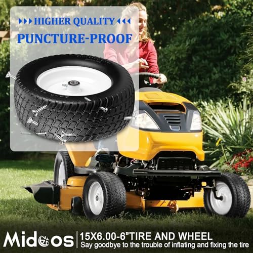 15x6.00-6 Lawn Mower Tires Flat Free with Wheels, 2 Pcs I1083