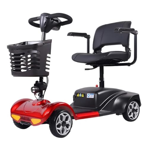 4 Wheel Mobility Scooter, Upgrade Electric Power Mobile Wheelchair for Seniors Adult with Lights Collapsible and Compact Duty Travel Scooter w/Basket and Extended Battery (Black)