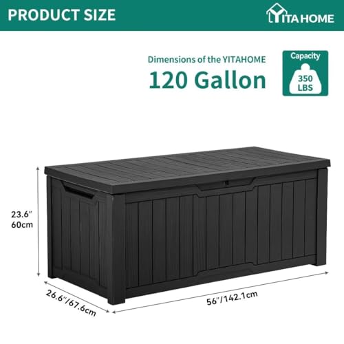 YITAHOME Outdoor Storage Box with Cushion, 120 Gallon, Lockable, Light Brown O374