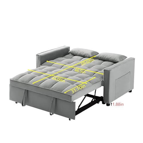 Homtique Pull Out Sleeper Sofa Bed, 55" Tufted Velvet Convertible Loveseat Futon V827