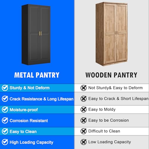60 Inch Tall Metal Pantry Cabinet with Doors and Shelves, Black X4352
