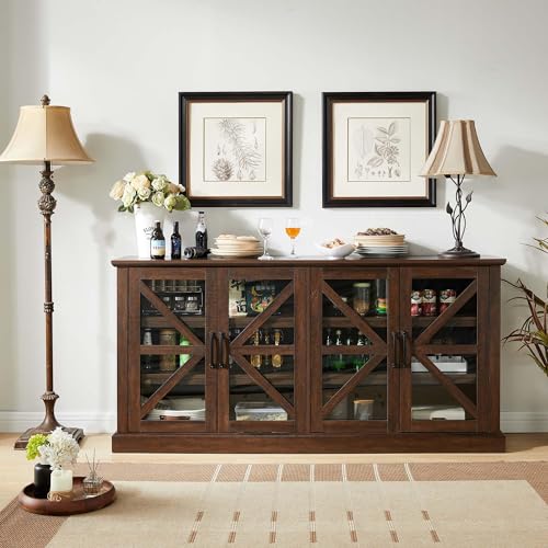 Farmhouse Buffet Cabinet with Storage, 70" Wood Rustic Sideboard, Dark Grey U273356