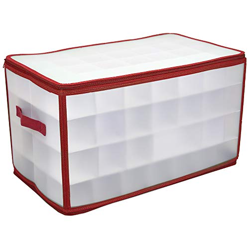 Home Basics Easy Storage 64 Compartment Zippered Christmas Ornament Box Tote Chest, with Handles, Holds 64 Ornaments That are up to 3 inch in Diameter