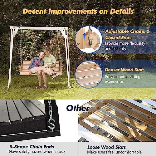 VINGLI Patio Wooden Porch Swing Chair with Hanging Chains, 5 FT, White W381253