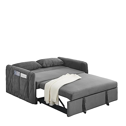 55" Modern Convertible Sofa Bed Velvet Loveseat with 2 Pillows L9348
