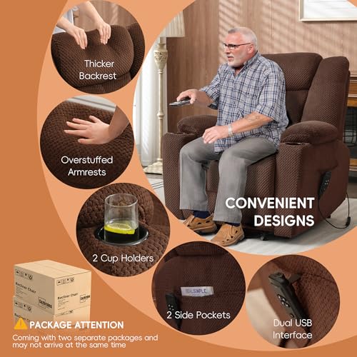 Dual Motor Power Lift Recliner with Massage and Heat, Brown S832