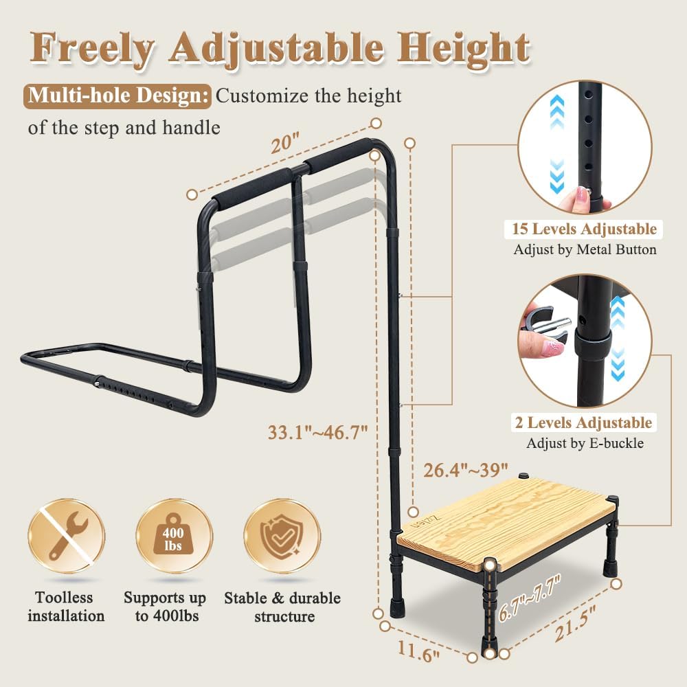 Zelen Bed Steps for High Beds with Handle for Seniors A4692