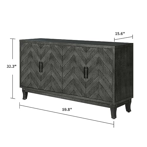 Vintage Sideboard Cabinet with 4 Doors, Adjustable Shelves, Taupe Grey U86706