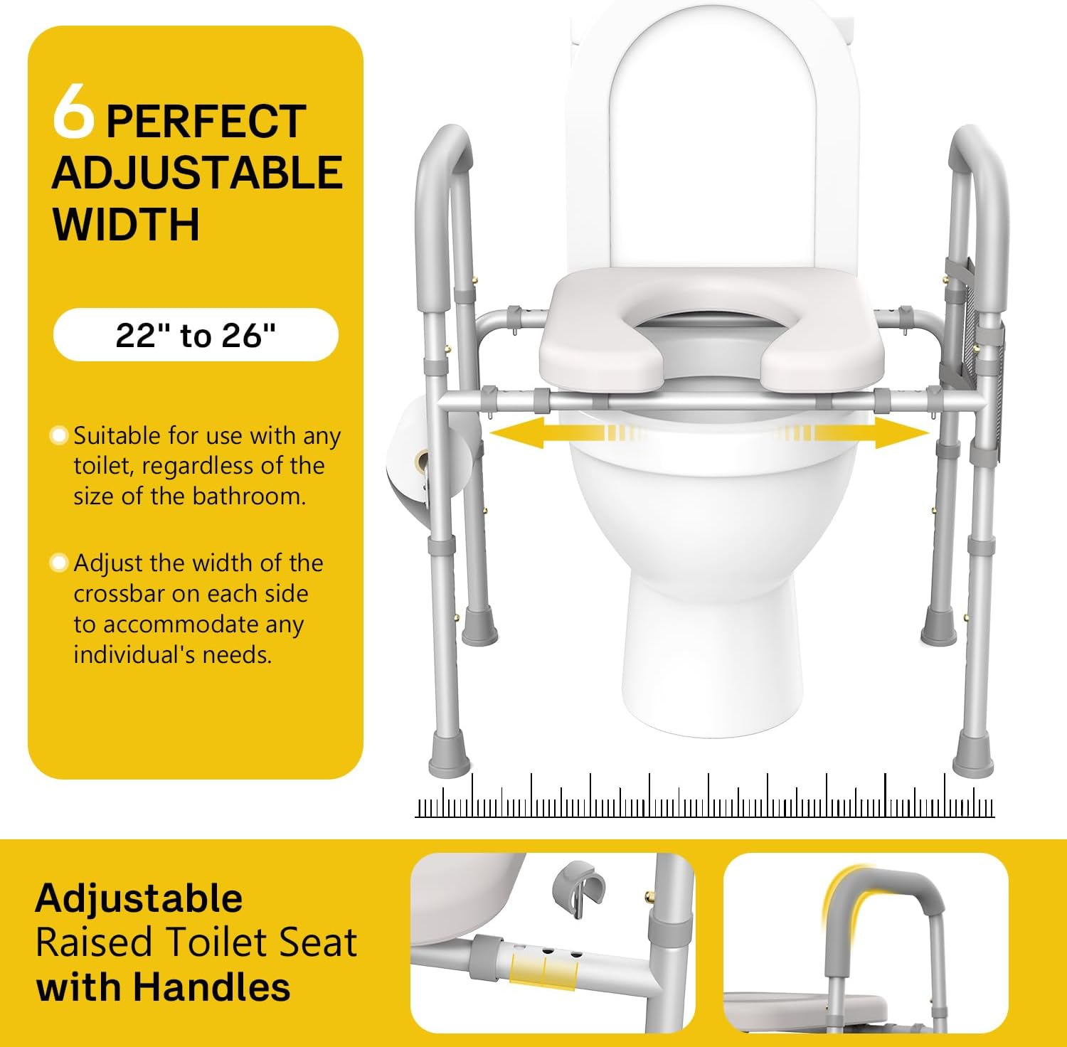 Raised Toilet Seat with Handles, Adjustable for Seniors, 350lb Capacity I9161