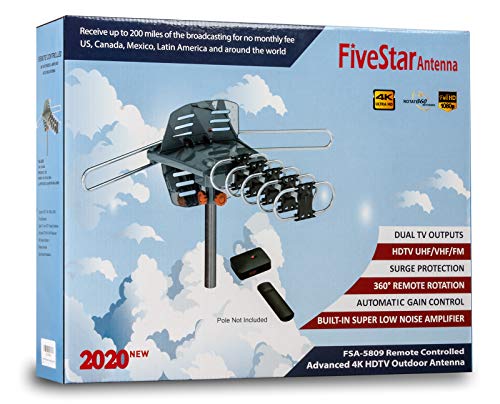 Five Star Amplified Outdoor HDTV Antenna 150 Mile Range with Remote F736555