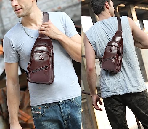 BULLCAPTAIN Leather Sling Chest Bag for Men with USB Charging Port P703