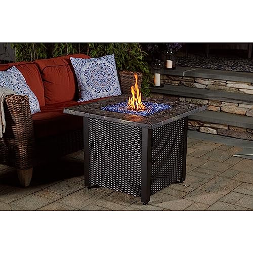 Endless Summer 30-Inch Square Propane Outdoor Fire Pit Table with Resin Mantel H7468