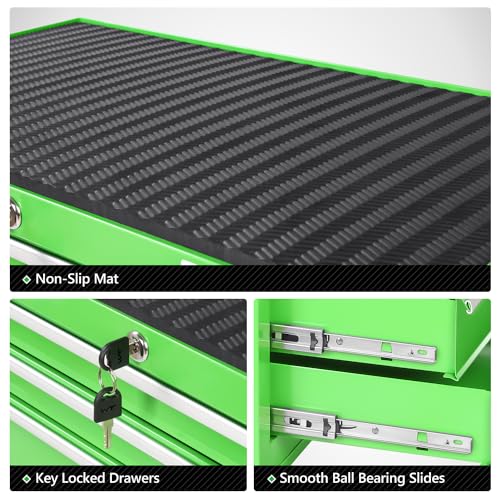 DNA MOTORING 7-Drawer Rolling Tool Cabinet Chest with Keyed Locking System, Green M137