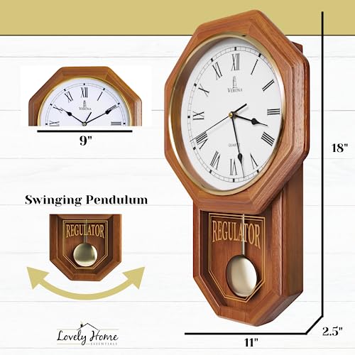 Pendulum Wall Clock Battery Operated Wooden Schoolhouse K6203