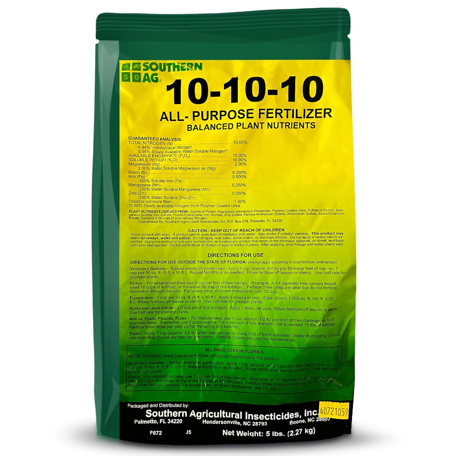 Southern Ag Fertilizer 10-10-10 All-Purpose Granular Fertilizer for Vegetables, Flowers & Trees, 5LB E7689