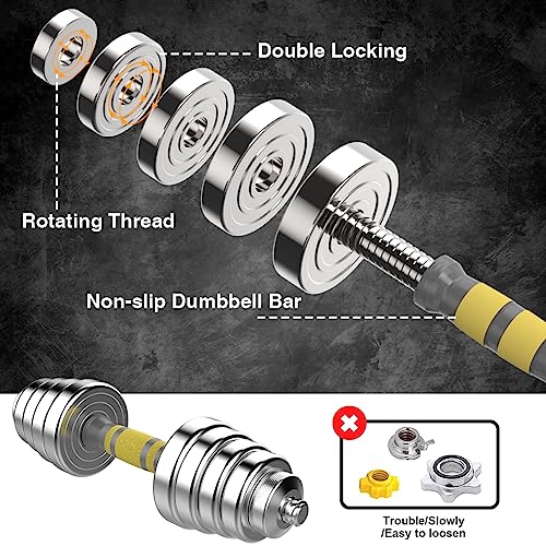 Adjustable Dumbbell Set 44/66 LBS, 3-in-1 Steel Dumbbell Barbell with Connecting Rod U40277