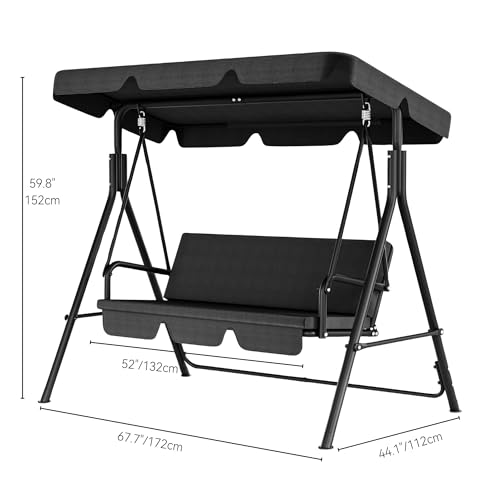 YITAHOME Outdoor Patio Swing Chair 3 Person with Adjustable Canopy, Black P266
