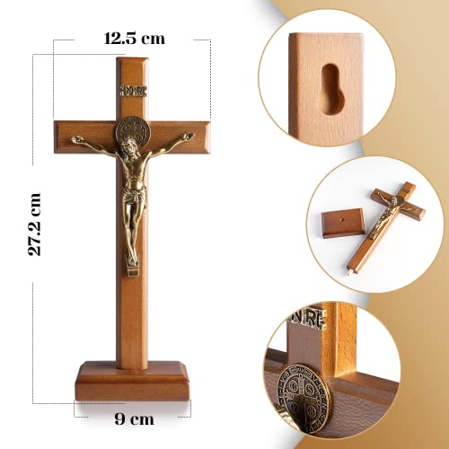 KUXBET Crucifix Cross Catholic 10.7 Inch Wooden Jesus Christ Wall Hanging or Tabletop G934