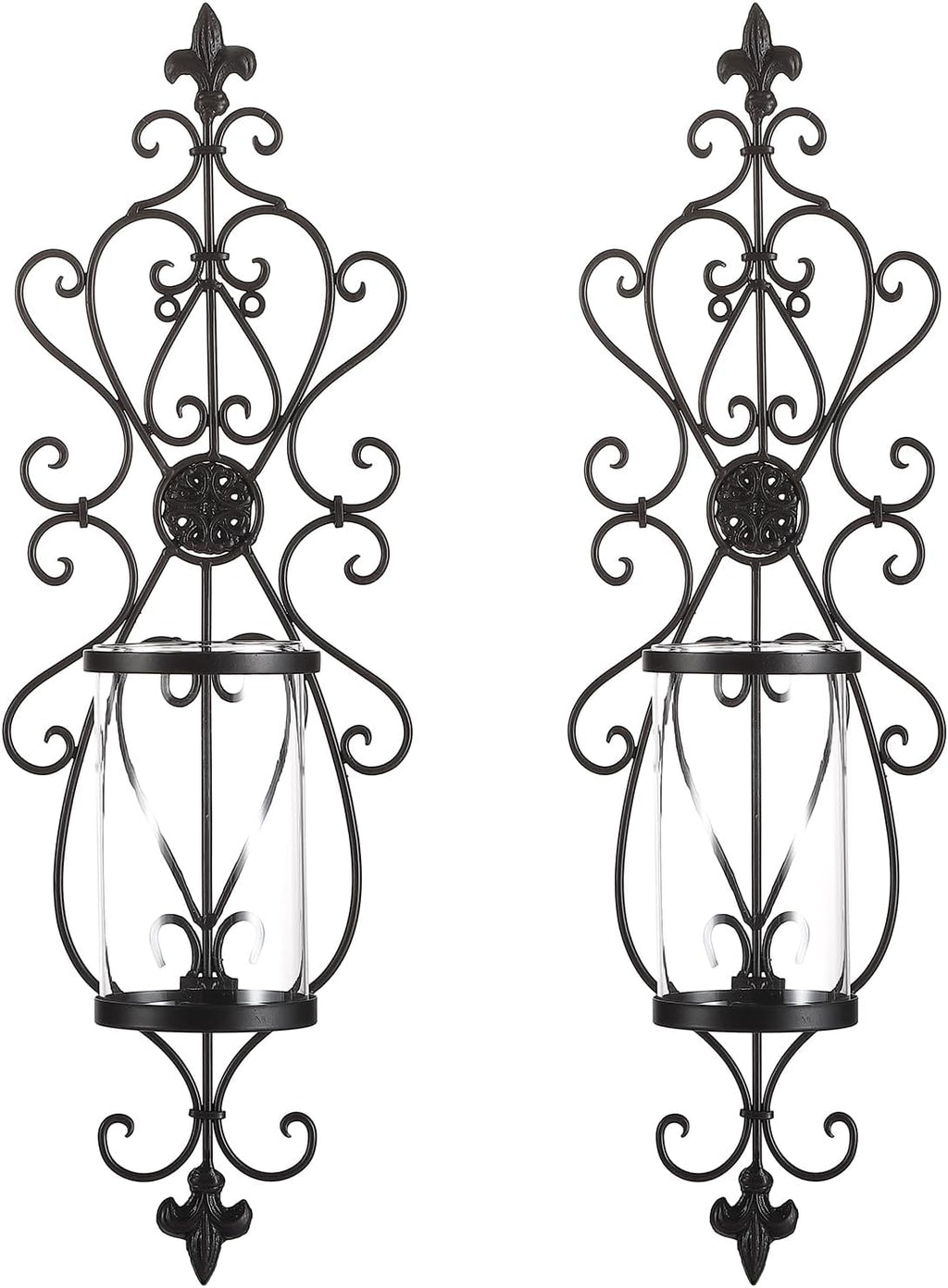 Antique Dark Brown Iron Glass Candle Wall Sconces Set of 2, 24" H V75786