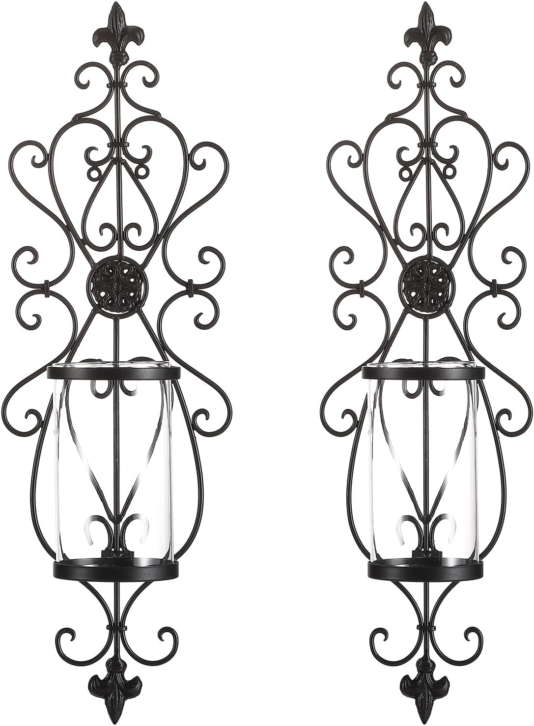 Antique Dark Brown Iron Glass Candle Wall Sconces Set of 2, 24" H V75786