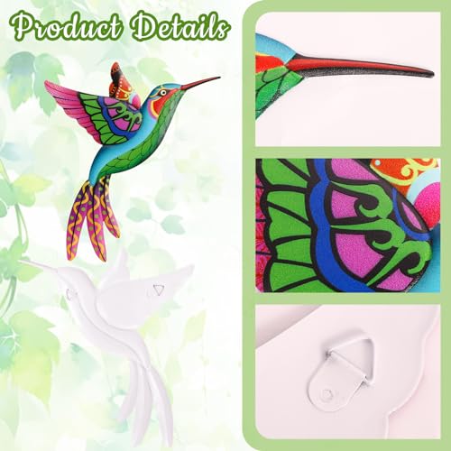 6Pcs Metal Hummingbird Wall Art Colorful Hanging Sculptures for Garden Patio G3140